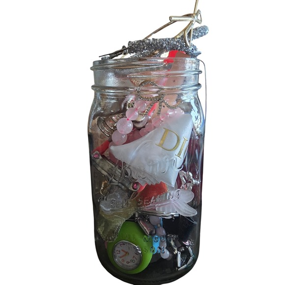 Unbranded Jewelry - Preppy Jewelry Jar Lot 1lb Earrings Watches Pins Designer Ribbon Pink